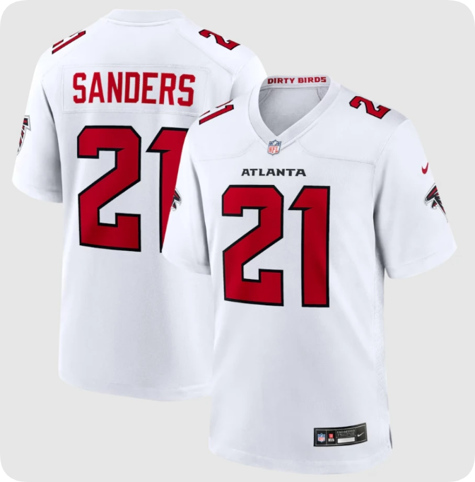 American football jersey Men's Atlanta Falcons Deion Sanders Nike White Retired Player Game Jersey