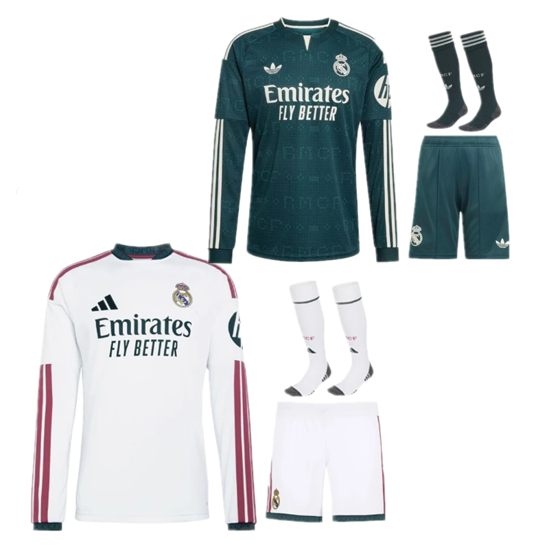 26 27 Real Madrid Long Sleeve Home Away adult kids kit Jersey 2026 2027 Real Madrid Long Sleeve soccer jersey